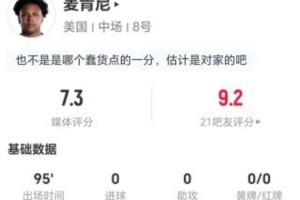 麦肯尼:射门和过人双零,关键传球1次,失球权17次+解围2次+抢断3次+对抗成功4次