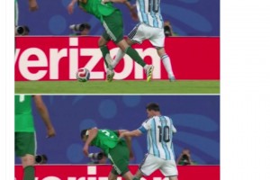 阿根廷ESPN发梅西踩踏图片配表情：