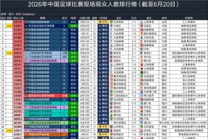 2026年中国足球赛事观众席排名：东北大连胜沈阳位列第二 创业余赛事新纪录